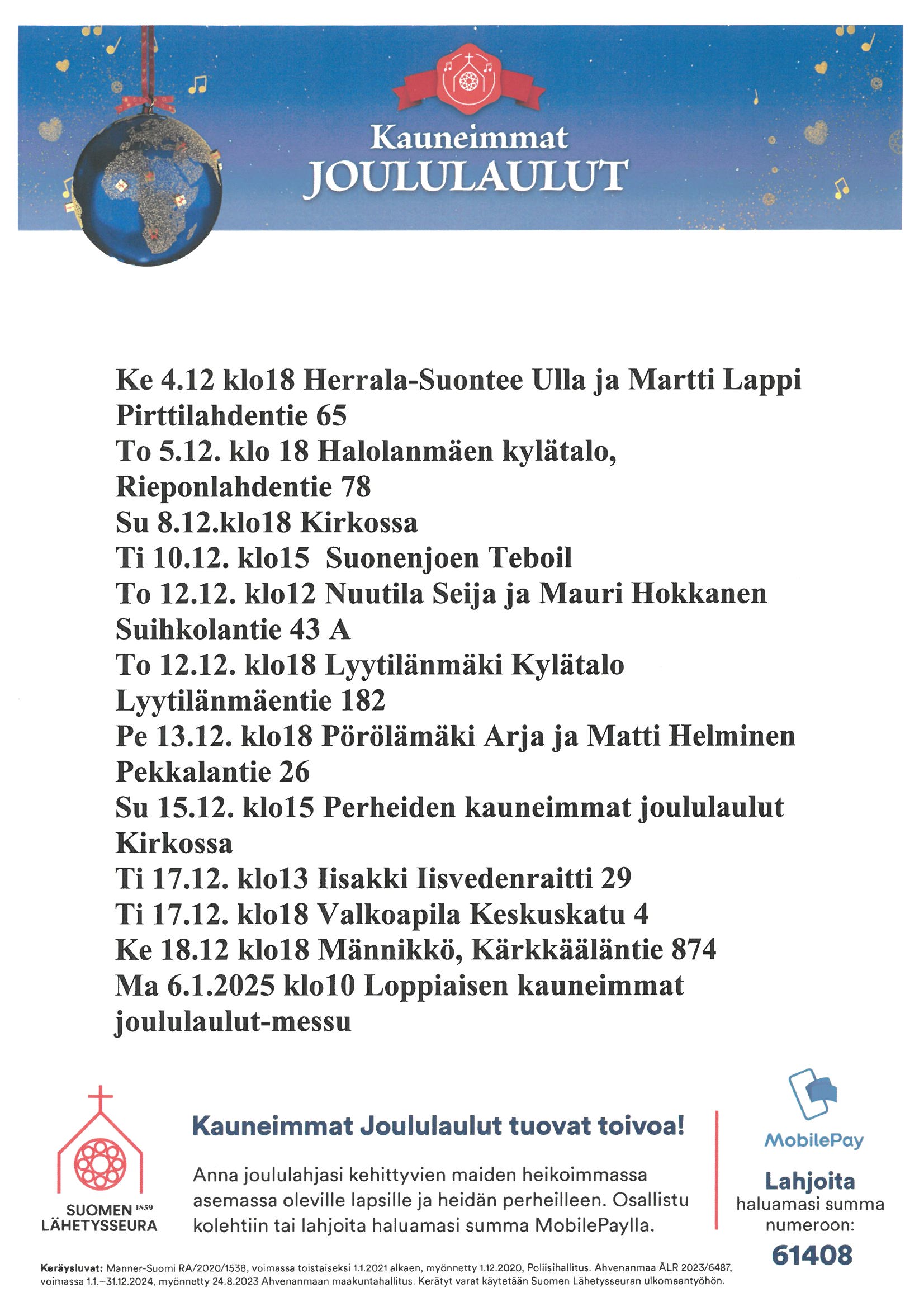 Kauneimpien joululaulujen tapahtumapaikat Suonenjoella