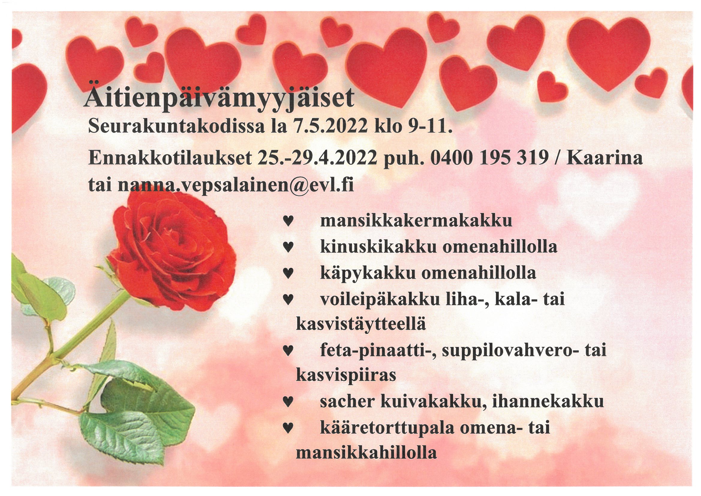 Äitienpäivämyyjäiset 7.5.2022 klo 9-11