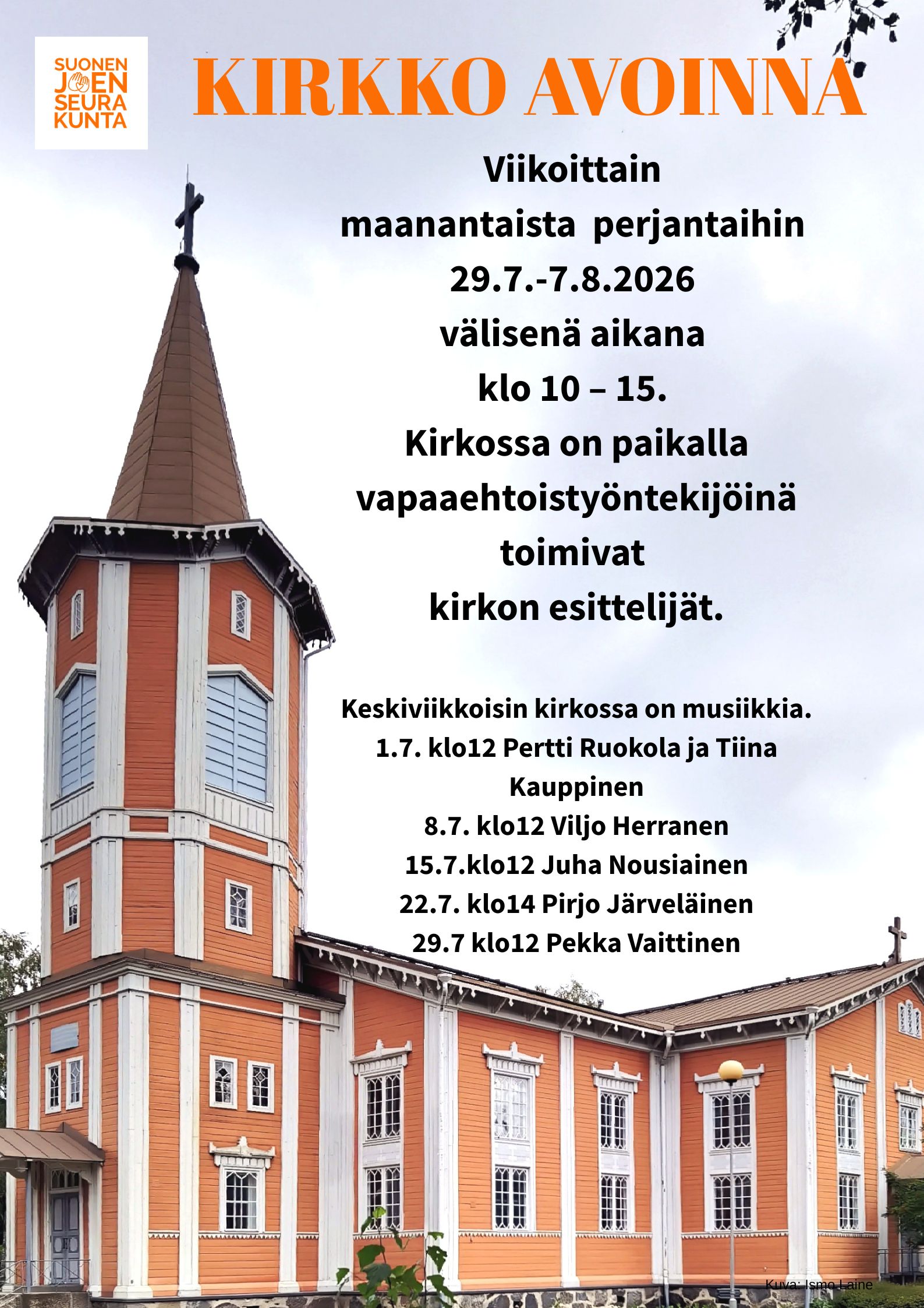 mainos kirkon aukiolosta kesällä